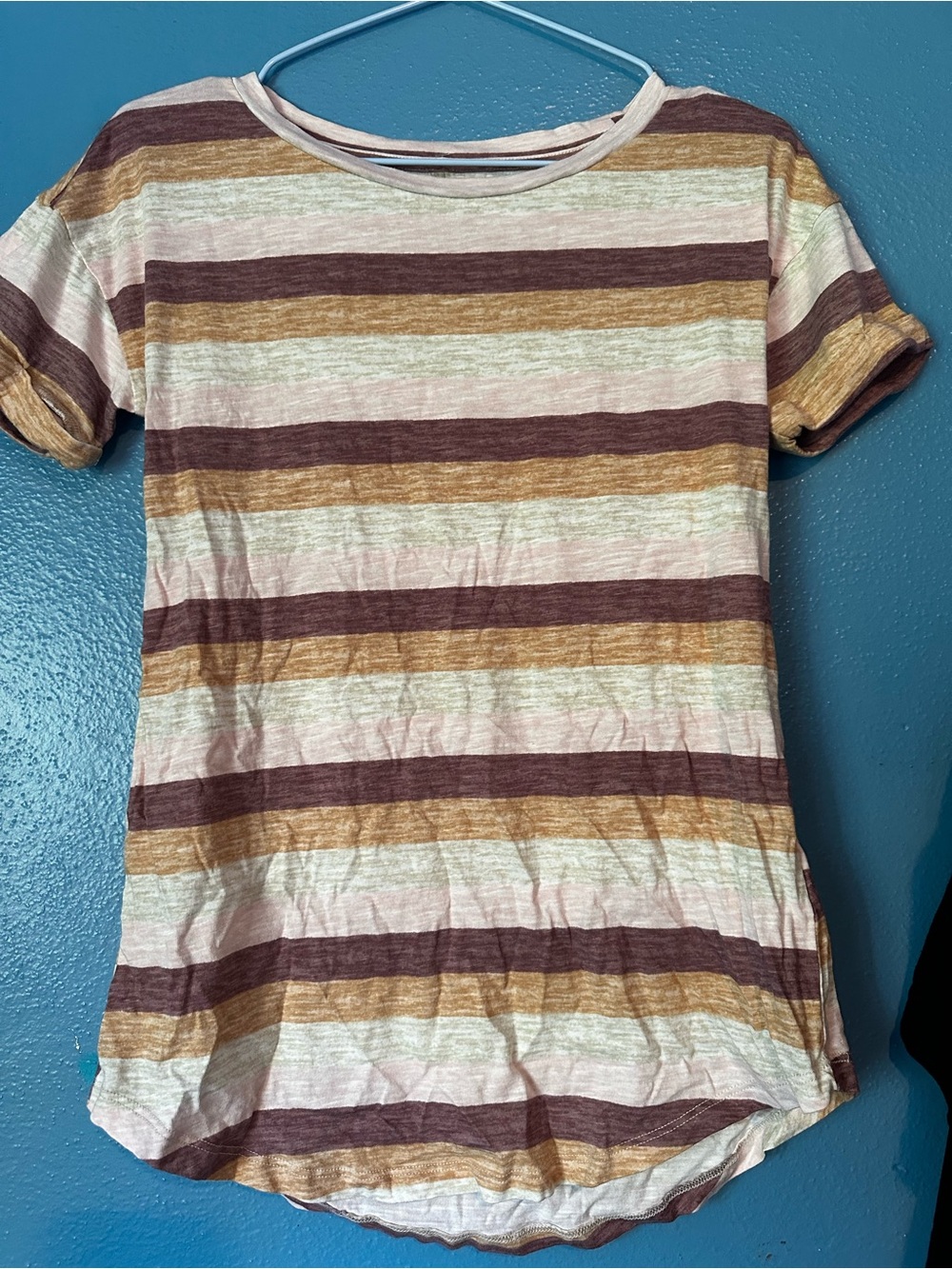 Striped Short Sleeve Tee in Mauve, Cream & Mustard
